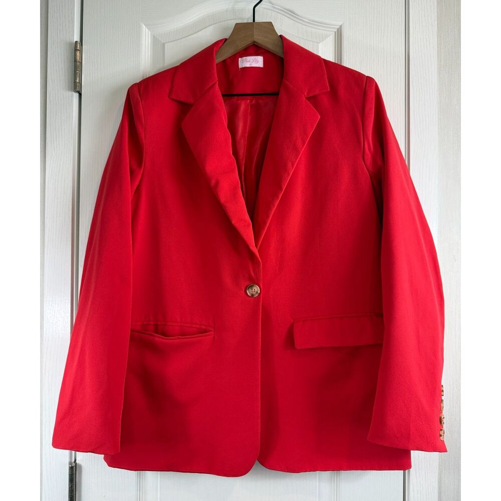 Pink Lily Women's Red One Button Closure Blazer Jacket Size M Medium